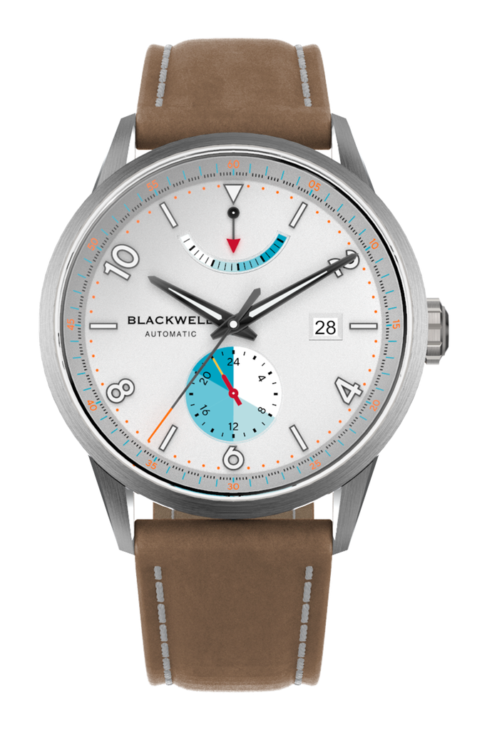 [85178_13_E] Color Touch - Matte White Dial With Stainless Steel Case And Tan Brown Suede Leather