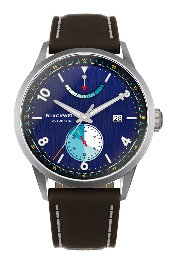[85178_13_B] Color Touch - Dark Blue Dial With Stainless Steel Case And Dark Brown Suede Leather